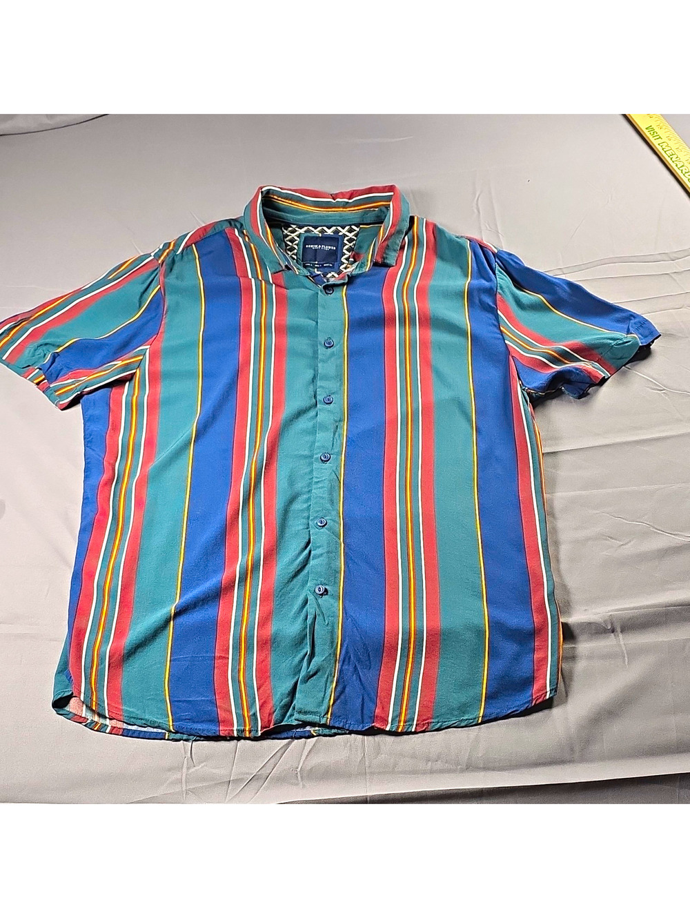 Denim & Flower Mens L Multicolor Striped Short Sleeve Viscose Button-Up Shirt